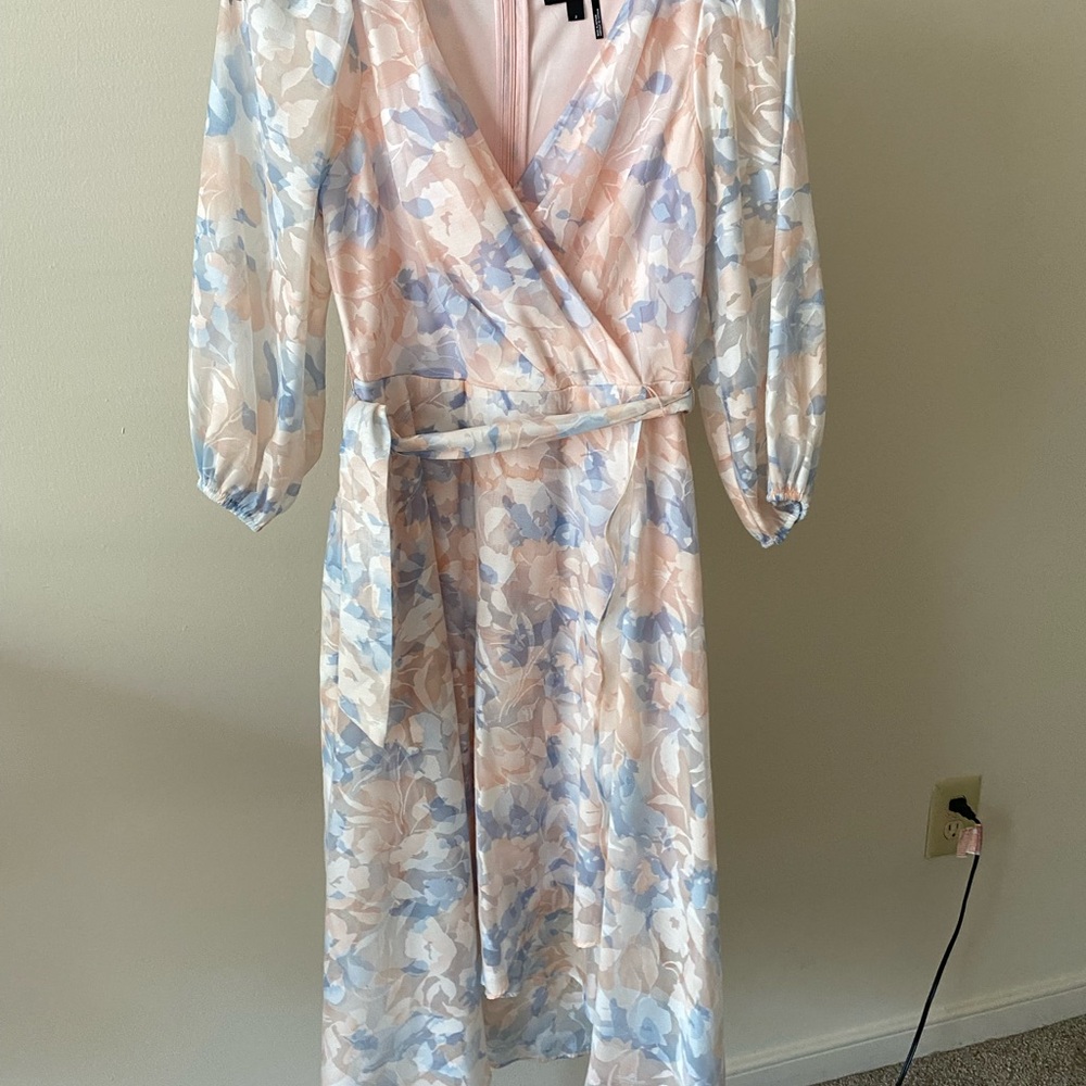 DKNY Long Sleeve Floral Dress in Blue and Pink